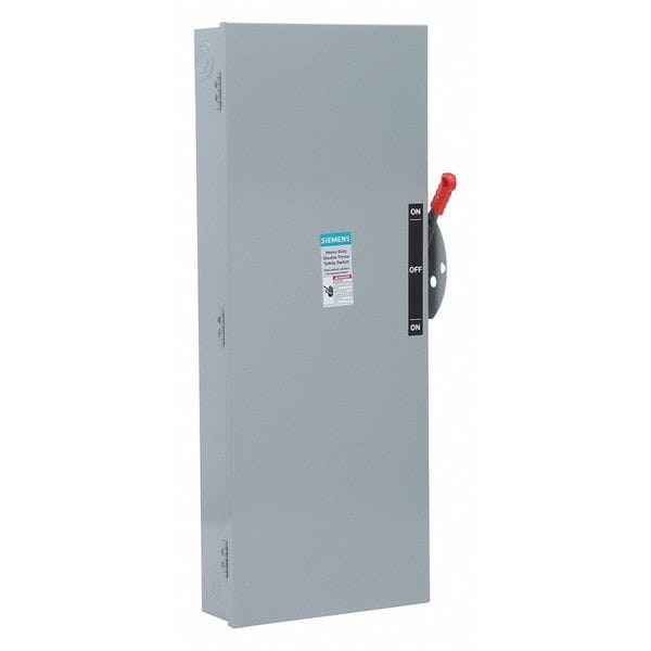 Interruptor de seguridad Siemens con fusible, servicio pesado, 240V AC, 3PDT, 200 A, NEMA 1 - DTF324