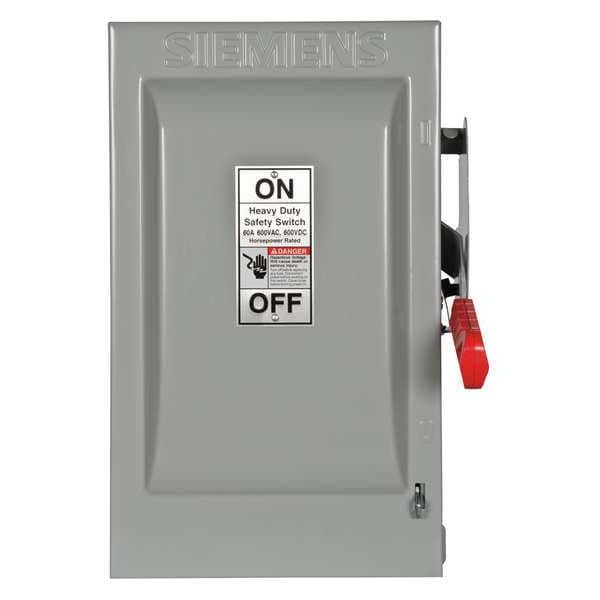 Interruptor de seguridad no fusible Siemens, servicio pesado, 600V AC, 2PST, 60 A, NEMA 1 - HNF262