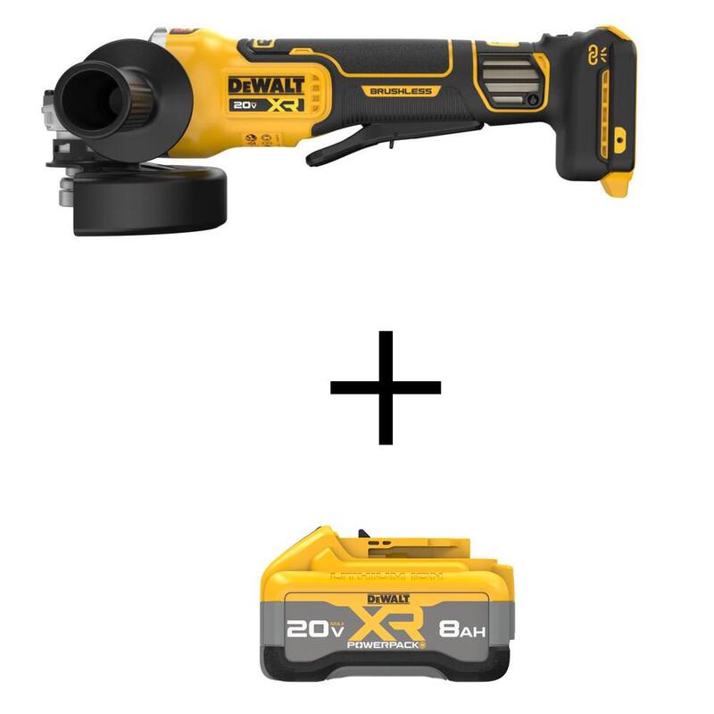 Amoladora angular inalámbrica DEWALT 20V XR de 4-1/2 a 5 pulgadas con batería de litio-ion 20V MAX XR 8.0 Ah - DCG410VSBWB2108