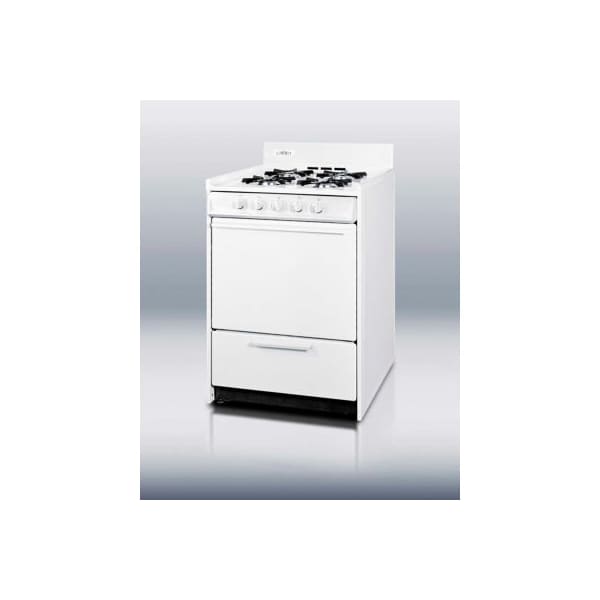 Summit Appliance Div. Summit-Range, Gas, 4 Burners, 2.9 Cu. Ft., Battery Start, White, 24" x 24" x 40" - WNM610P