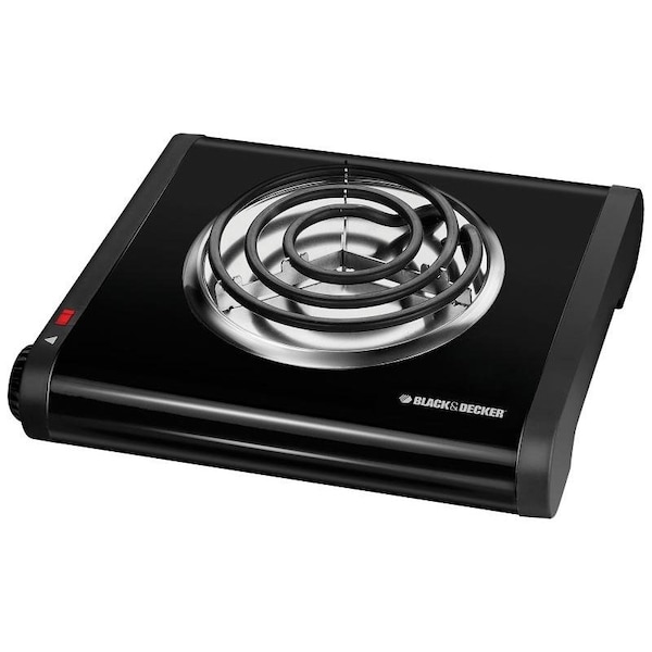Black & Decker Buffet Range, 512 in Dia Burner, 100 W, 1Burner, Knob Control, 2Control, Metal, Black - SB1001B