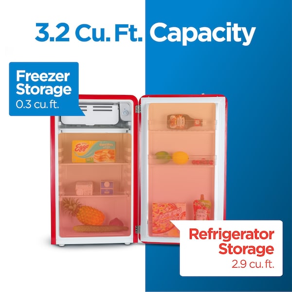 Commercial Cool 3.2 Cu. Ft. Refrigerator With Freezer, Retro Fridge, Red - CCRR32HR