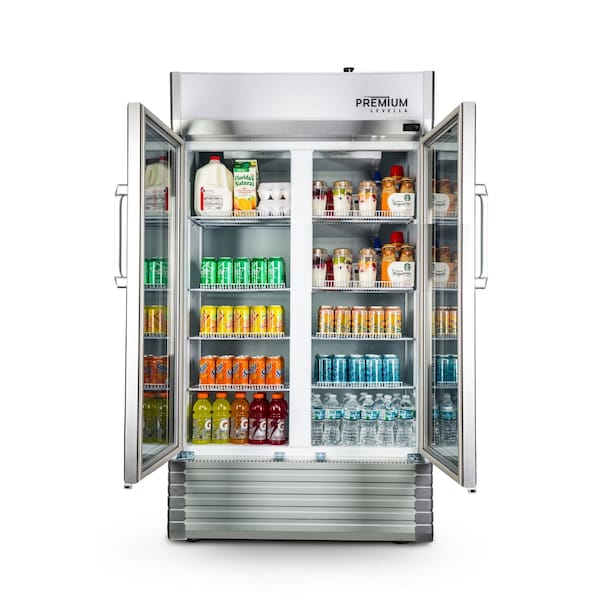 Premium Levella Premium Levella 18 cu. ft. Commercial Display Refrigerator Two Glass Door Merchandiser in Silver - PRN185DX