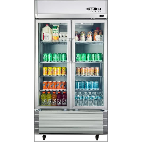 Premium Levella Premium Levella 18 cu. ft. Commercial Display Refrigerator Two Glass Door Merchandiser in Silver - PRN185DX
