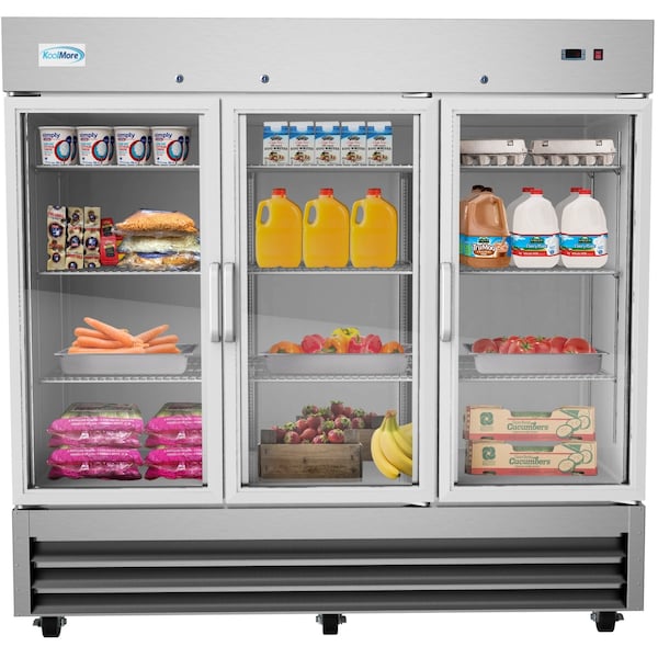 Koolmore 81" 3 Glass Door Commercial Reach-In Refrigerator Cooler with LED lighting - RIR-3D-GD