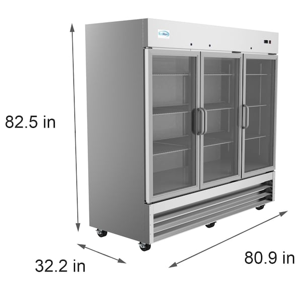 Koolmore 81" 3 Glass Door Commercial Reach-In Refrigerator Cooler with LED lighting - RIR-3D-GD