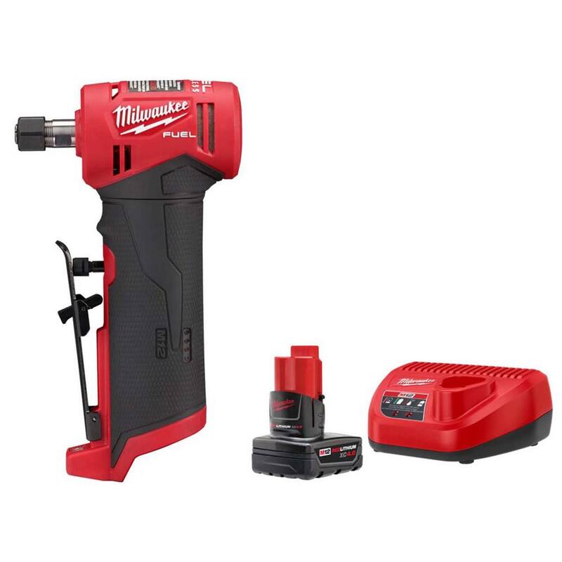 Esmeriladora recta angular inalámbrica Milwaukee M12 FUEL de 12V de iones de litio sin escobillas de 1/4 de pulgada con paquete de baterías XC de 4.0 Ah y kit de inicio - 2485-20-48-59-2440.
