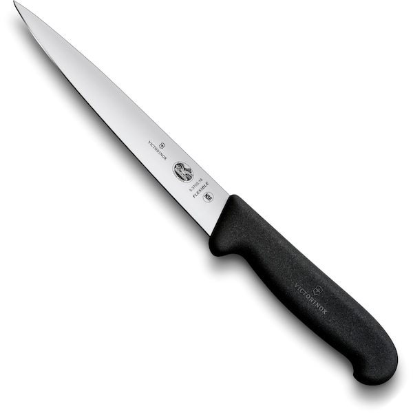 Swiss Army Brands Victorinox 40710 Kitchen Fibrox Pro Black Fillet - Straight, 7In Stiff Blade - VIC-5.3703.18