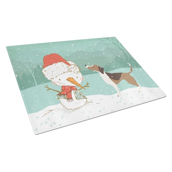 Carolines Treasures Beagle Snowman Christmas Glass Cutting Board Large - CK2052LCB