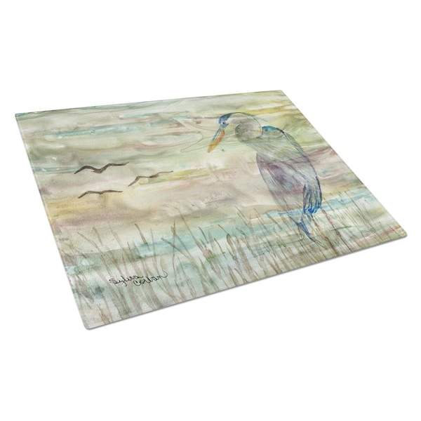 Carolines Treasures Blue Heron Sunset Glass Cutting Board Large - SC2019LCB