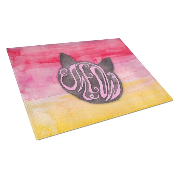 Carolines Treasures Cat Face Meow Watercolor Glass Cutting Board Large - BB7358LCB