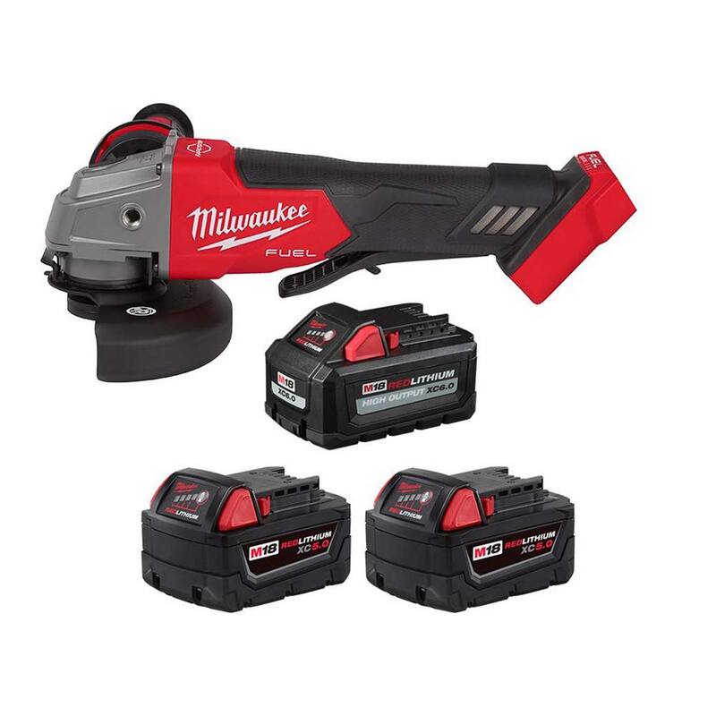 Milwaukee M18 FUEL 18V Lith-Ion Inalámbrico sin escobillas amoladora de 4-1/2 in./5 in. con (1) batería de alto rendimiento de 6.0Ah y (2) baterías de 5.0Ah - 2880-20-48-11-1856.