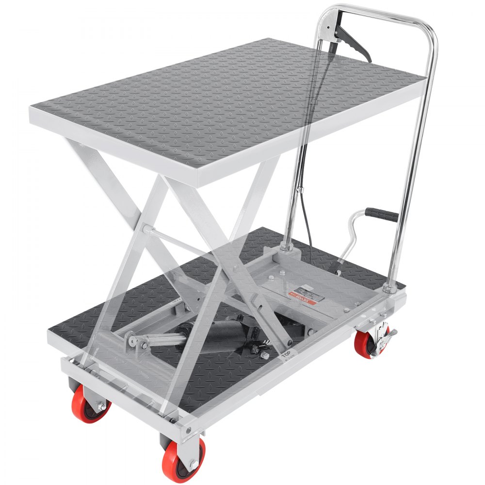 VEVOR Hydraulic Lift Table Cart, 500lbs Capacity 28.5" Lifting Height, Manual Single Scissor Lift Table with 4 Wheels and Non-slip Pad, Hydraulic Scissor Cart for Material Handling, Gray - DJYYSJPTCHS42SG52V0