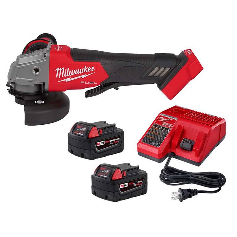 Milwaukee M18 FUEL 18V Lithium-Ion Brushless Cordless 4-1/2 in./5 in. Grinder con Dos Baterías de 5.0Ah y Cargador - 2880-20-48-59-1852BXX