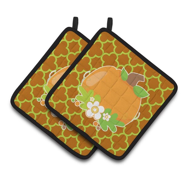 Carolines Treasures Fall Pumpkin Orange Quatrfoil Pair of Pot Holders - BB6919PTHD