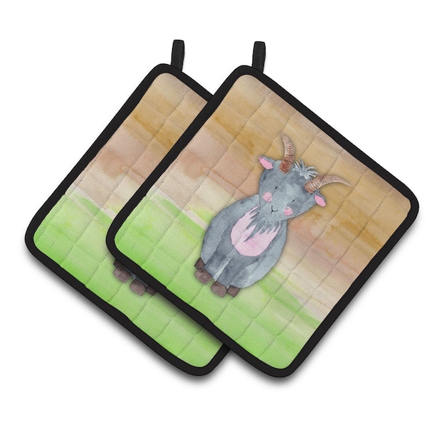 Carolines Treasures Goat Watercolor Pair of Pot Holders - BB7413PTHD