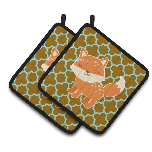 Carolines Treasures Fox on Quatrafoil Pair of Pot Holders - BB6939PTHD