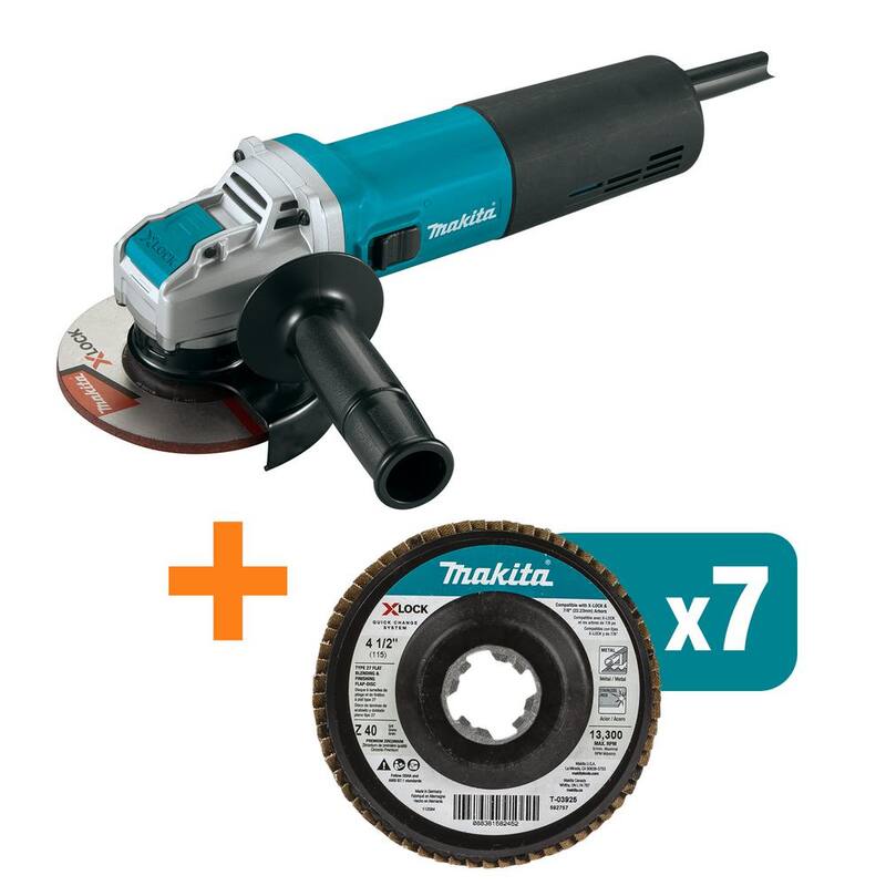 Makita 13 Amp Corded 5 in. X-LOCK Amoladora de Ángulo con bono X-LOCK 4-1/2 in. 40-Grit Disco de Láminas de Mezcla y Acabado Plano (Cantidad 7) - GA5080-T-039257