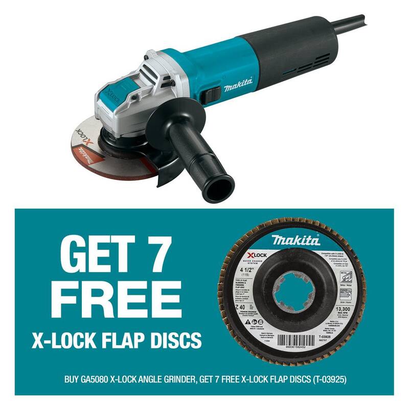 Makita 13 Amp Corded 5 in. X-LOCK Amoladora de Ángulo con bono X-LOCK 4-1/2 in. 40-Grit Disco de Láminas de Mezcla y Acabado Plano (Cantidad 7) - GA5080-T-039257