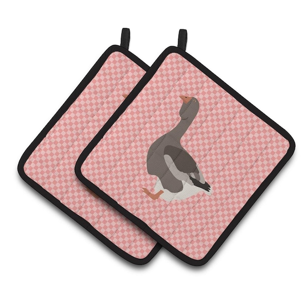 Carolines Treasures Toulouse Goose Pink Check Pair of Pot Holders - BB7897PTHD