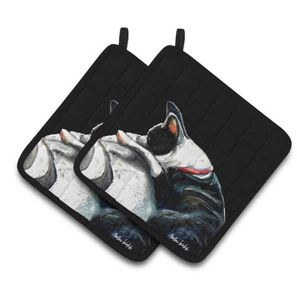 Carolines Treasures Boston Terrier Spot in the Sun Pair of Pot Holders - MW1315PTHD