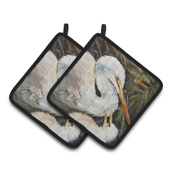 Carolines Treasures White Egret Pair of Pot Holders, 7.5 x 3 x 7.5 in. - JMK1227PTHD