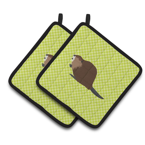 Carolines Treasures Eurasian Beaver Green Pair of Pot Holders - BB7699PTHD
