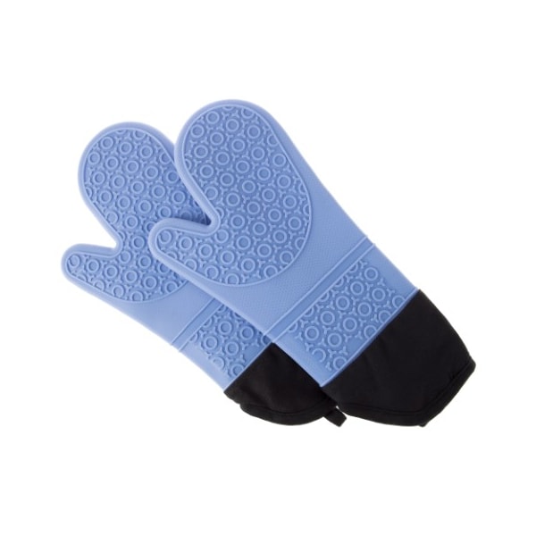 Hastings Home Silicone Oven Mitts, Extra Long Heat Resistant with Quilted Lining, 2-sided Textured Grip, 1-pair, Blue - 283726DKK