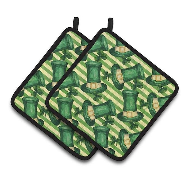 Carolines Treasures Carolines Treasures BB7558PTHD Watercolor St Patricks Day Leprechan Hat Pair of Pot Holders - BB7558PTHD