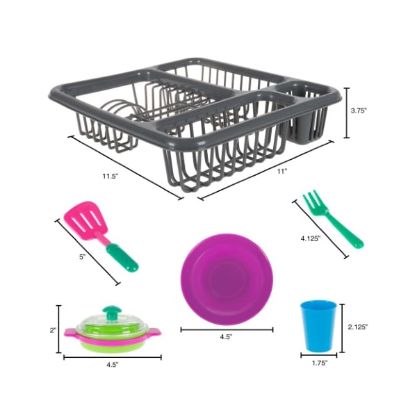 Toy Time Kids Play Dish Set, 27-piece Tableware with Drainer, Kitchen Playset for Boys and Girls - 749387UUU