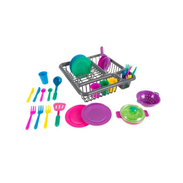 Toy Time Kids Play Dish Set, 27-piece Tableware with Drainer, Kitchen Playset for Boys and Girls - 749387UUU