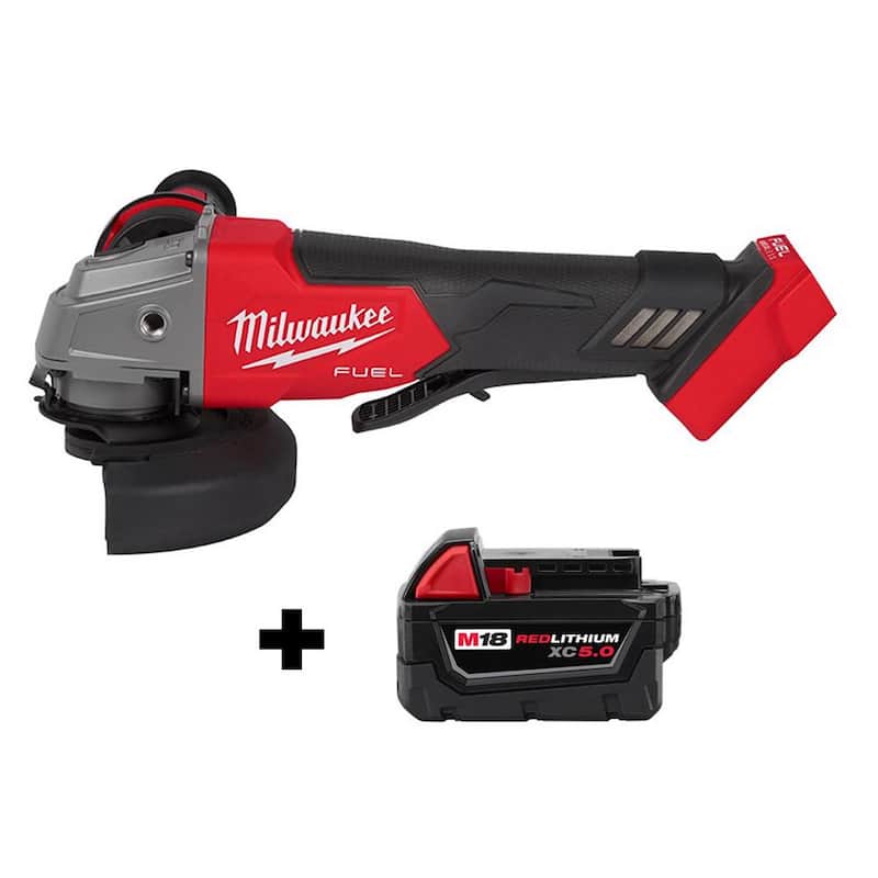 Rectificadora inalámbrica Milwaukee M18 FUEL 18V de iones de litio sin escobillas de 4-1/2 a 5 pulg. con interruptor de paleta con (1) Batería de 5.0 Ah - 2880-20-48-11-1850.