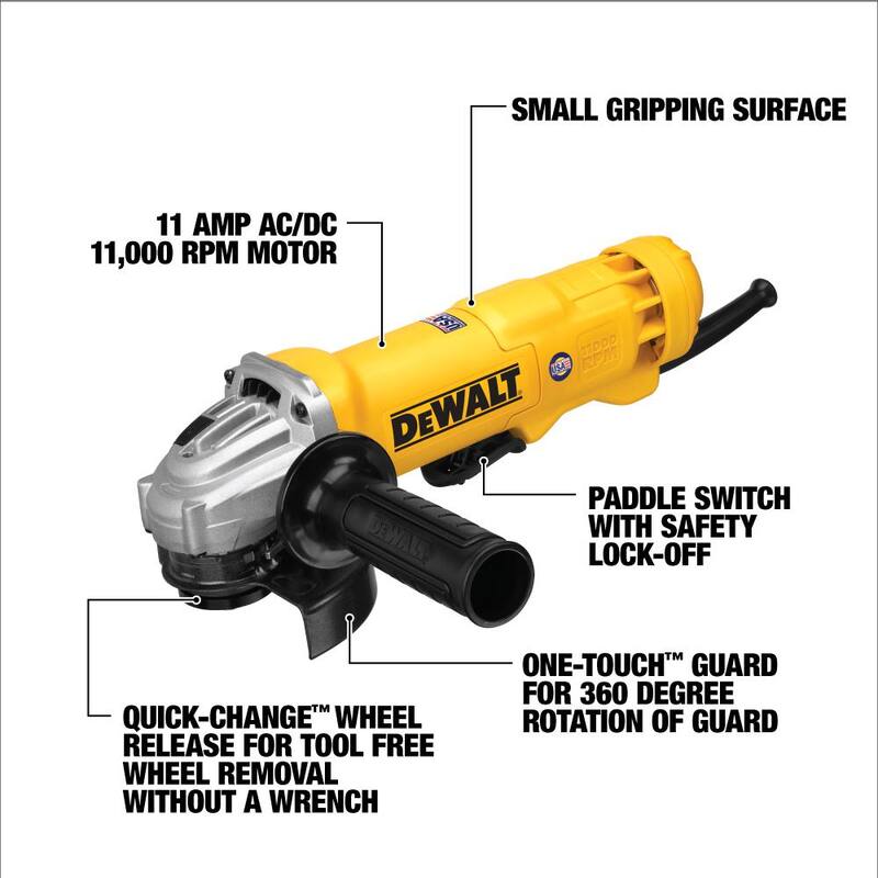 Amoladora angular pequeña con cable de 11 amperes DEWALT de 4.5 pulgadas - DWE402W