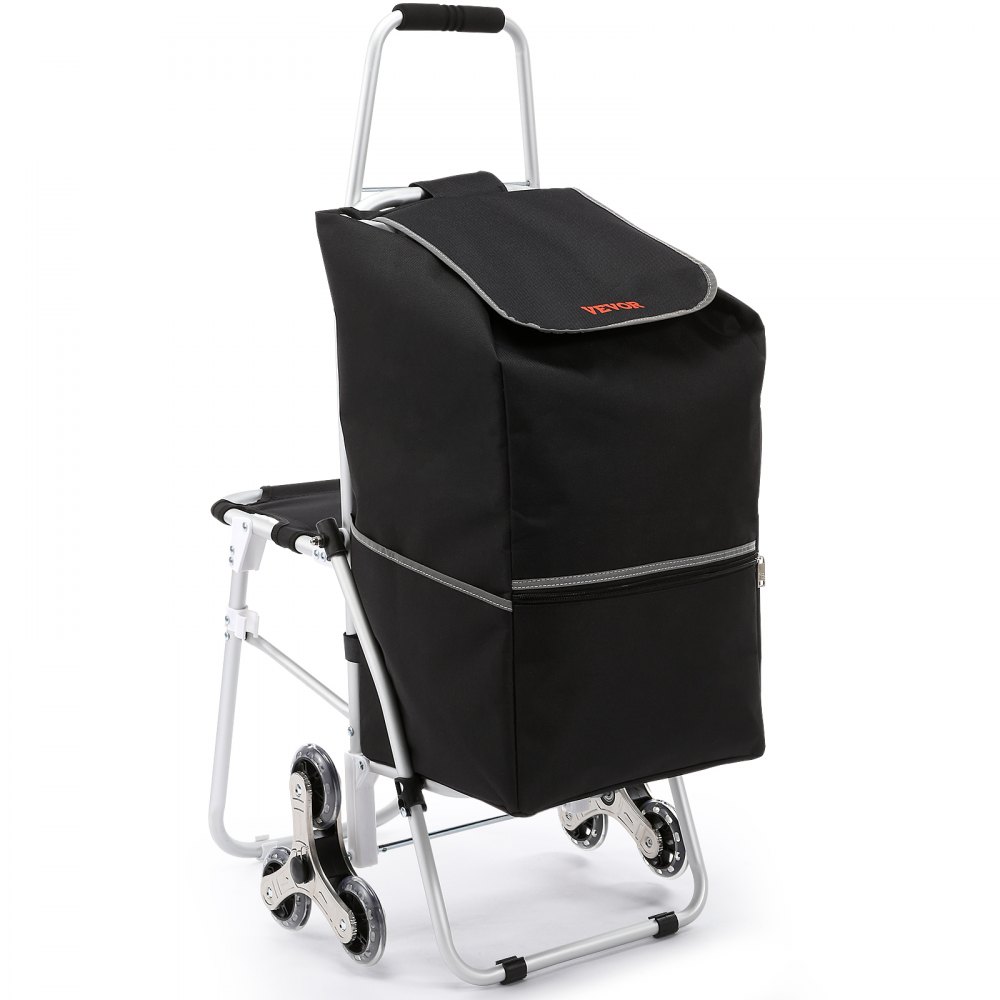 VEVOR Stair Climbing Cart 50L Foldable Shopping Cart w/ Waterproof Bag & Seat - GWSPLC75KGPP60JY4V0