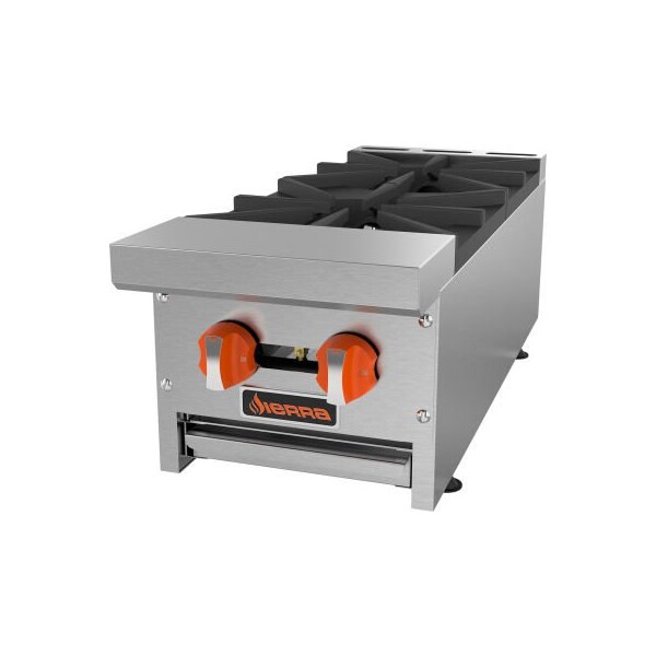 Mvp Group Corporation Sierra Range SRHP-2-12 Hot Plate, 12"W, 2 Burners, 30,000 BTU Each, Manual Controls, Stainless Steel - SRHP-2-12