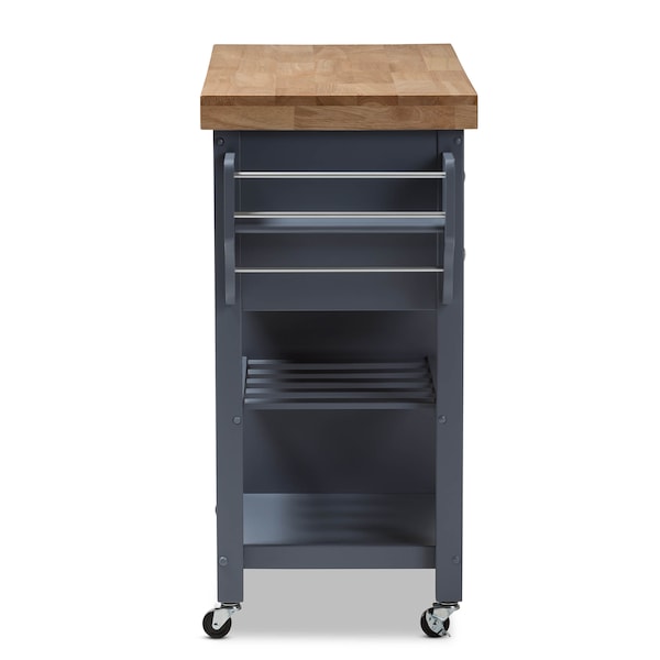 Baxton Studio Sunderland Coastal and Farmhouse Grey Wood Kitchen Cart - 143-7948