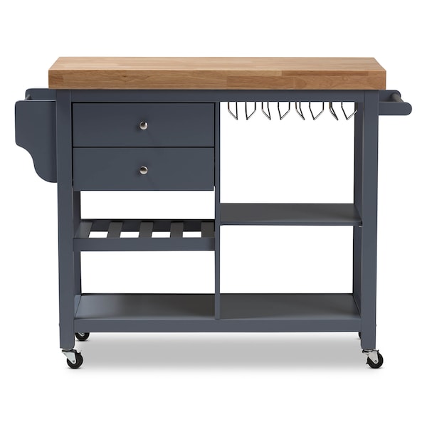 Baxton Studio Sunderland Coastal and Farmhouse Grey Wood Kitchen Cart - 143-7948