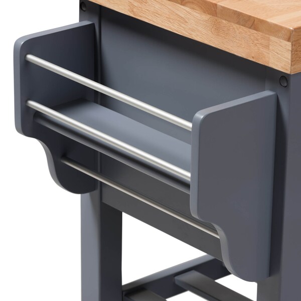 Baxton Studio Sunderland Coastal and Farmhouse Grey Wood Kitchen Cart - 143-7948