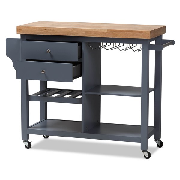 Baxton Studio Sunderland Coastal and Farmhouse Grey Wood Kitchen Cart - 143-7948