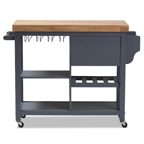 Baxton Studio Sunderland Coastal and Farmhouse Grey Wood Kitchen Cart - 143-7948