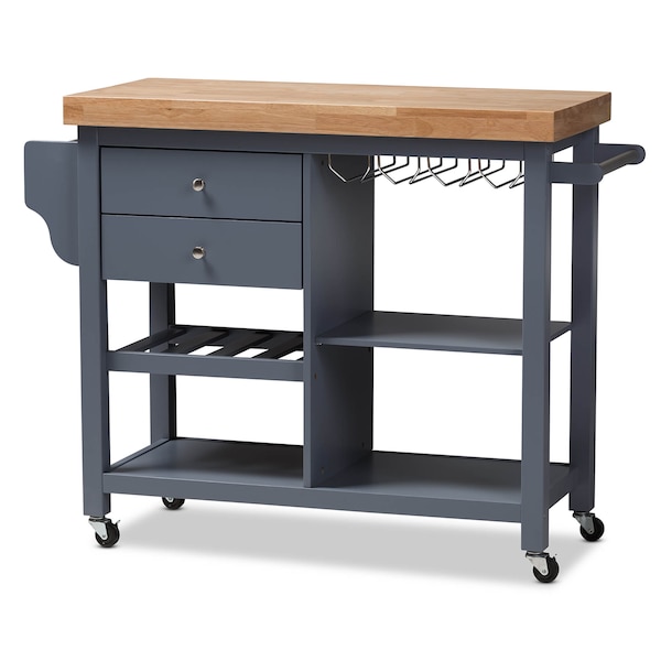 Baxton Studio Sunderland Coastal and Farmhouse Grey Wood Kitchen Cart - 143-7948