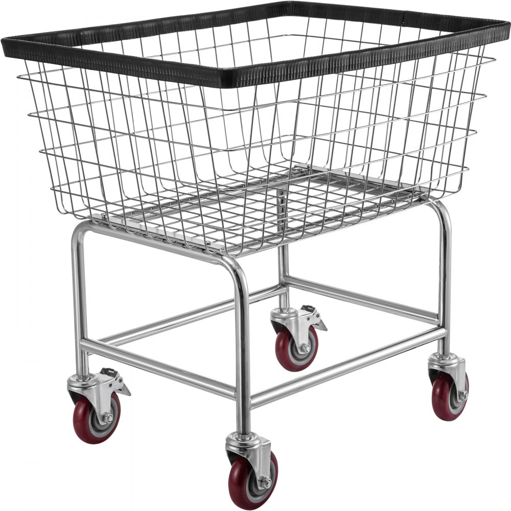 VEVOR Wire Laundry Cart, 2.5 Bushel Wire Laundry Basket with Wheels, 21''x27''x27.5'' Commercial Wire Laundry Basket Cart, Steel Frame with Chrome Finish, 4inch Casters, Wire Basket Cart For Laundry - XYCDG96B-X0000001V0