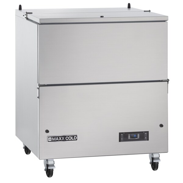 Maxx Cold Milk Cooler, 34 in.W, Stores up to 8 13 in. Milk Crates, in Stainless Steel - MXMC34HC