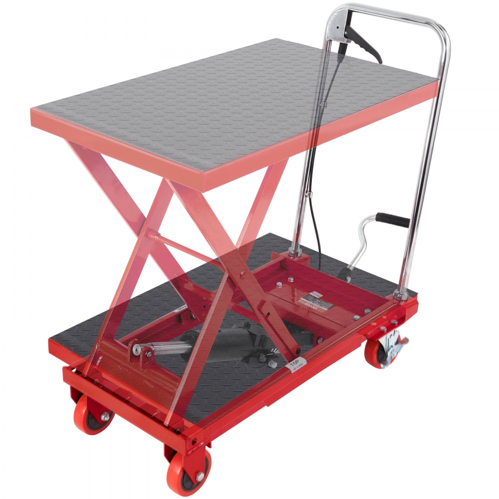 VEVOR Hydraulic Lift Table Cart, 500lbs Capacity 28.5" Lifting Height, Manual Single Scissor Lift Table with 4 Wheels and Non-slip Pad, Hydraulic Scissor Cart for Material Handling, Red - DJYYSJPTCHS4NLPJYV0