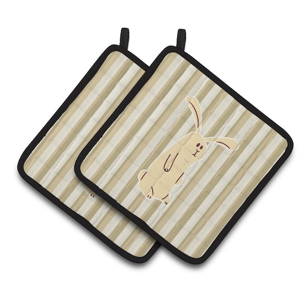 Carolines Treasures Rabbit on Stripes Pair of Pot Holders - BB7082PTHD