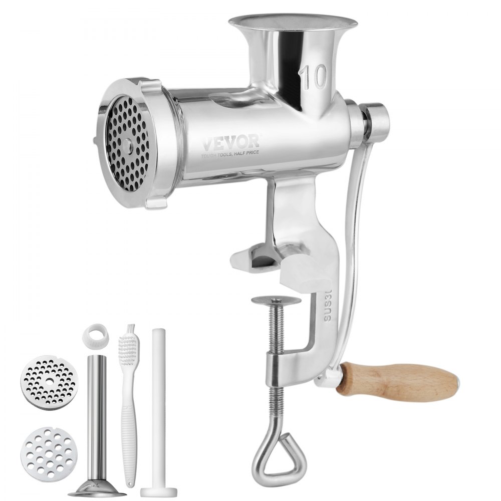 VEVOR Manual Meat Grinder, All Parts Stainless Steel, Hand Operated Meat Grinding Machine with Tabletop Clamp, 2 Grinding Plates & Sausage Stuffer, Ideal for Home Kitchen Restaurant Butcher’s Shop - SYZJSJRJB80CMAC3RV0
