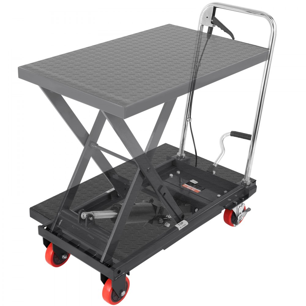 VEVOR Hydraulic Lift Table Cart, 500lbs Capacity 28.5" Lifting Height, Manual Single Scissor Lift Table with 4 Wheels and Non-slip Pad, Hydraulic Scissor Cart for Material Handling, Black - DJYYSJPTCHS4JSQNFV0