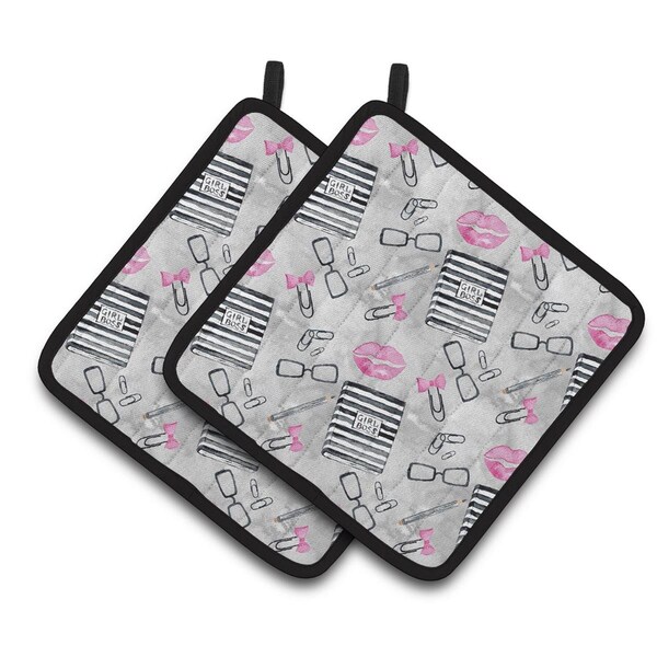 Carolines Treasures Watercolor Girl Boss Journaling Pair of Pot Holders - BB7545PTHD