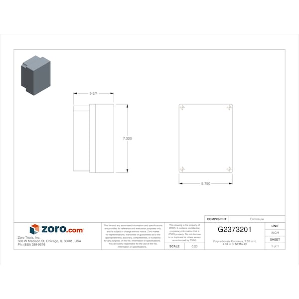 Box Enclosures Polycarbonate Electrical Enclosures, 7.32 in H, 4.33 in D, 5-3/4 in W, NEMA 4X - BEN-85PBK