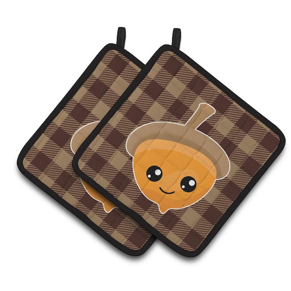 Carolines Treasures Fall Acorn on Gingham Pair of Pot Holders - BB7111PTHD